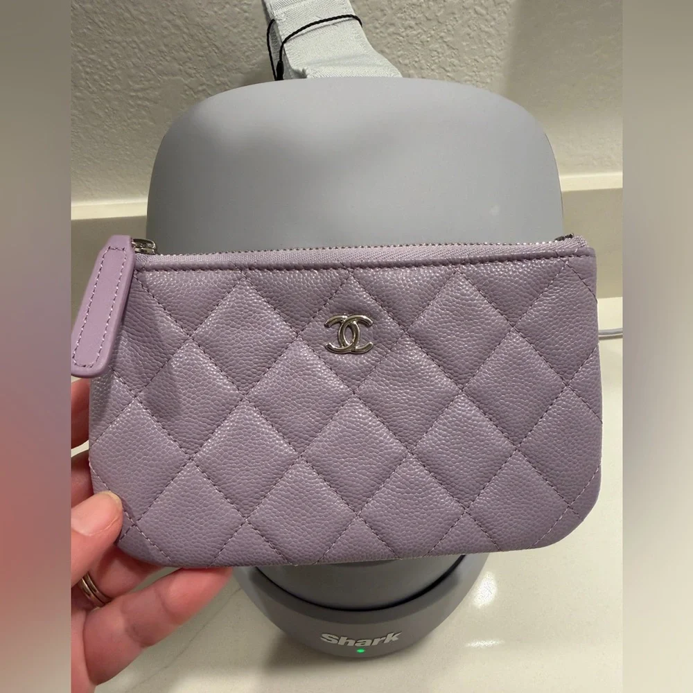 Ultra RARE! New CHANEL 24P Caviar Leather Lavender Mini O-Case Silver Hardware